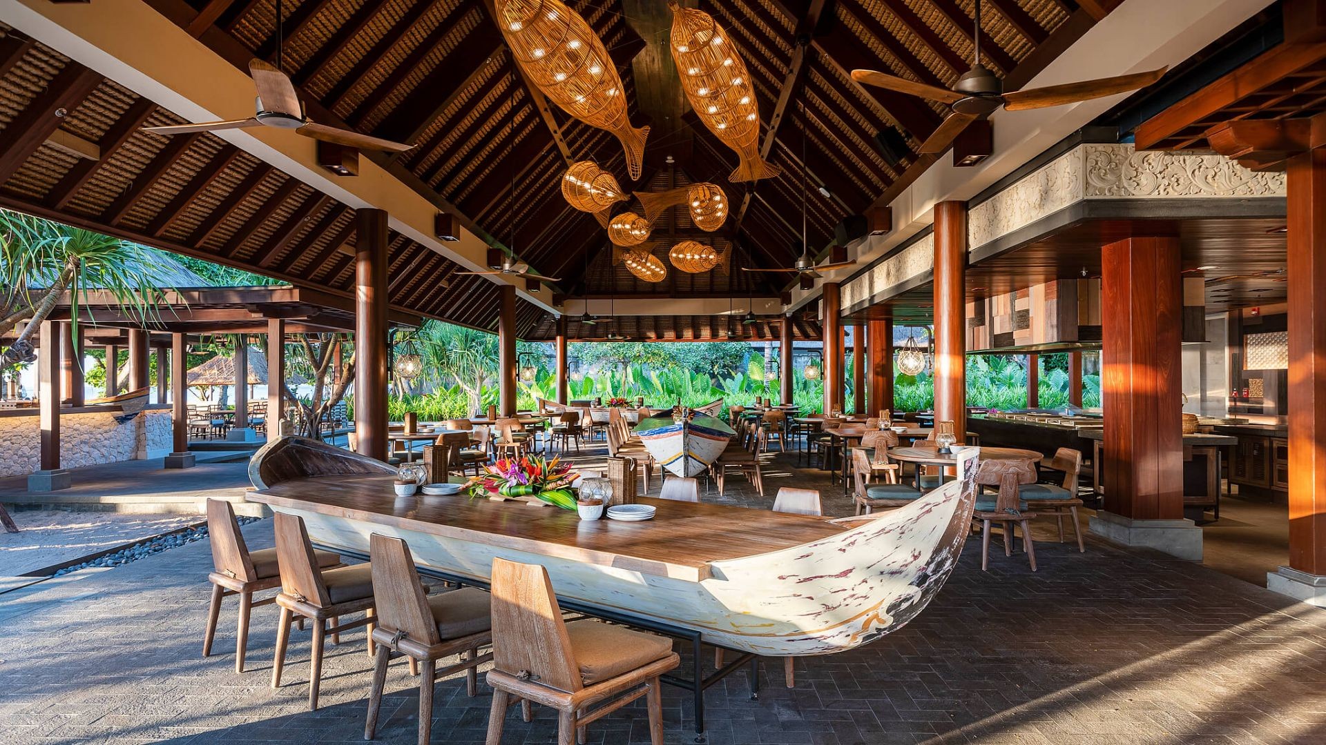 Fisherman's Club, the beachfront restaurant at Andaz Bali, overlooking Sanur's promenade