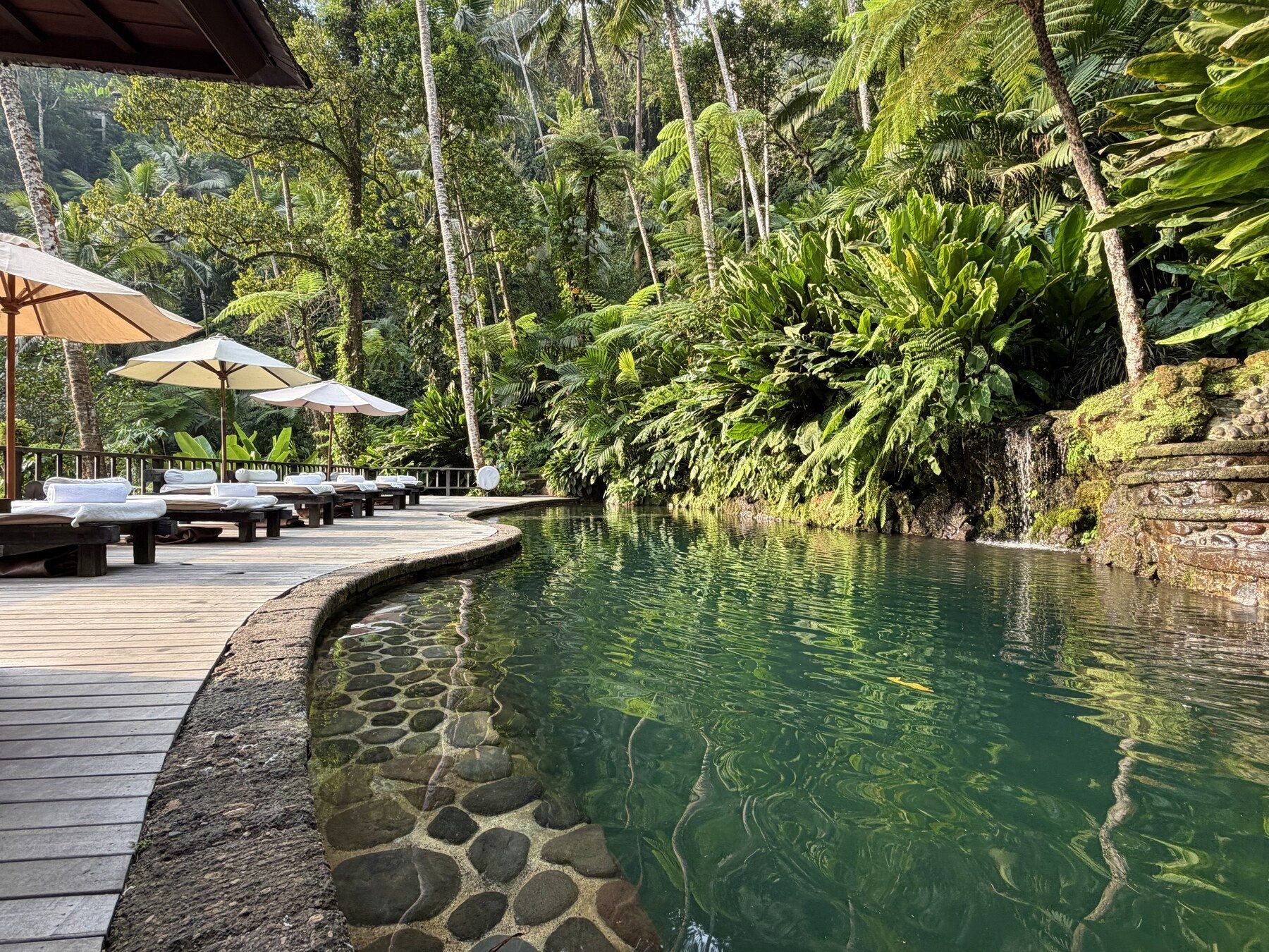 One of the natural stone pools by the river at Como Shambhala Estate