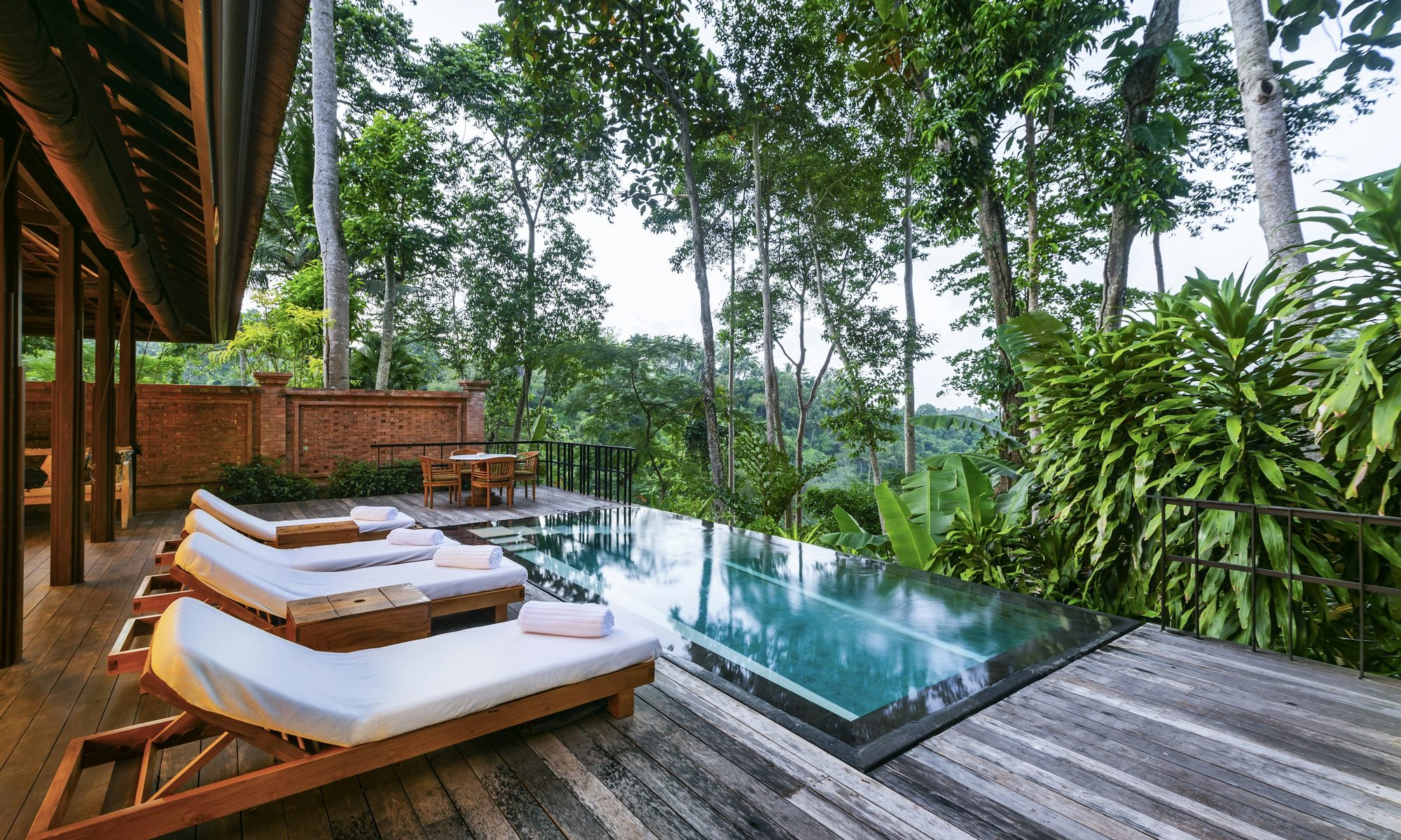 Private pool villa deck at Como Uma Ubud, overlooking the jungle valley