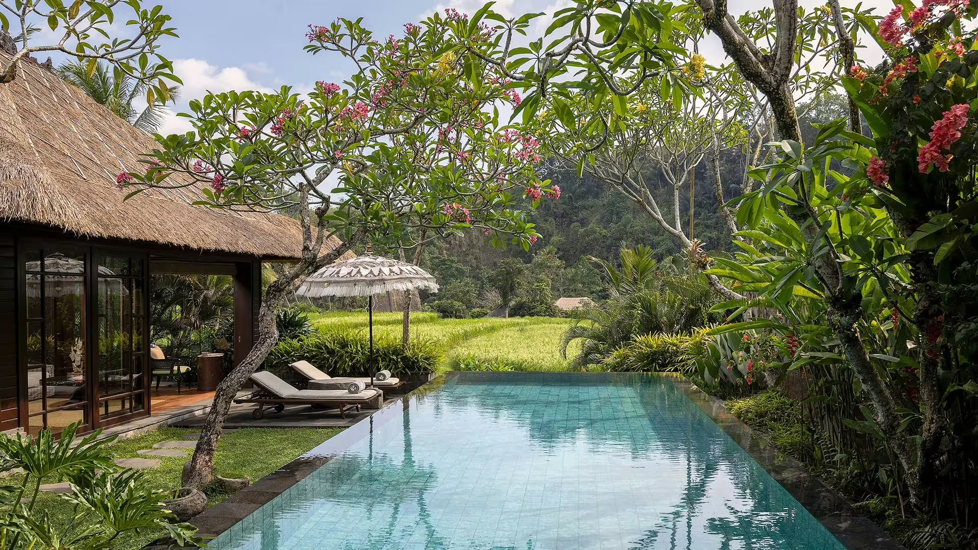 A rice field villa and private pool at Mandapa, a Ritz-Carlton Reserve